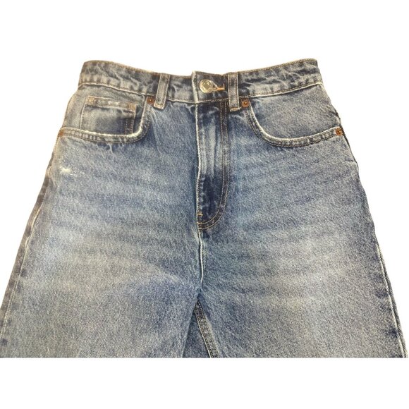 Zara High Rise Jeans Women 4 Blue Distressed Rigid Casual Contemporay Raw Hem - Picture 14 of 15